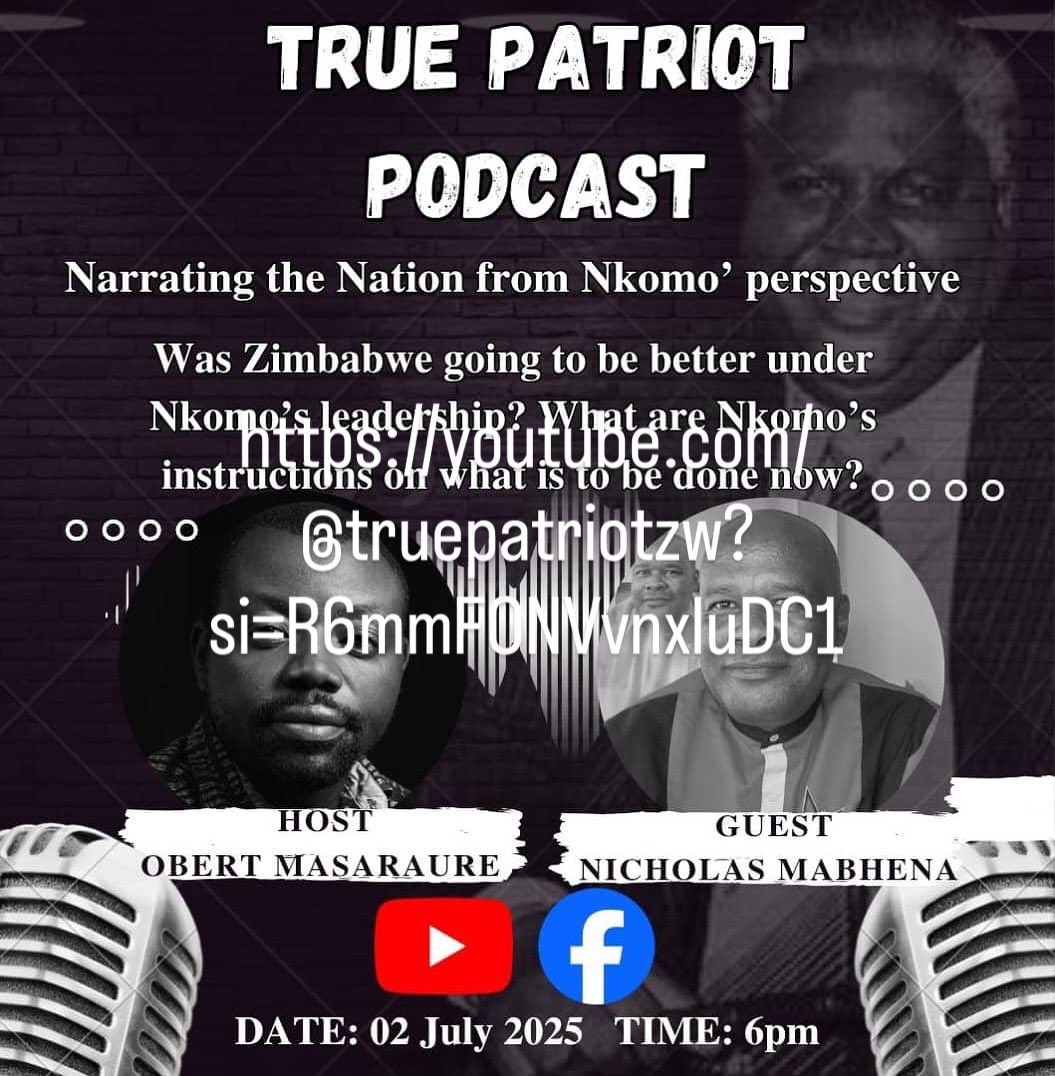 Obert (@omasaraure) on Twitter photo youtube.com/@truepatriotzw… At 6pm my conversation with Cde <a href="/NicholasMabhena/">Ngqabutho Nicholas Mabhena</a> will be live on the True Patriot YouTube channel. youtube.com/@truepatriotzw… At 6pm my conversation with Cde <a href="/NicholasMabhena/">Ngqabutho Nicholas Mabhena</a> will be live on the True Patriot YouTube channel.