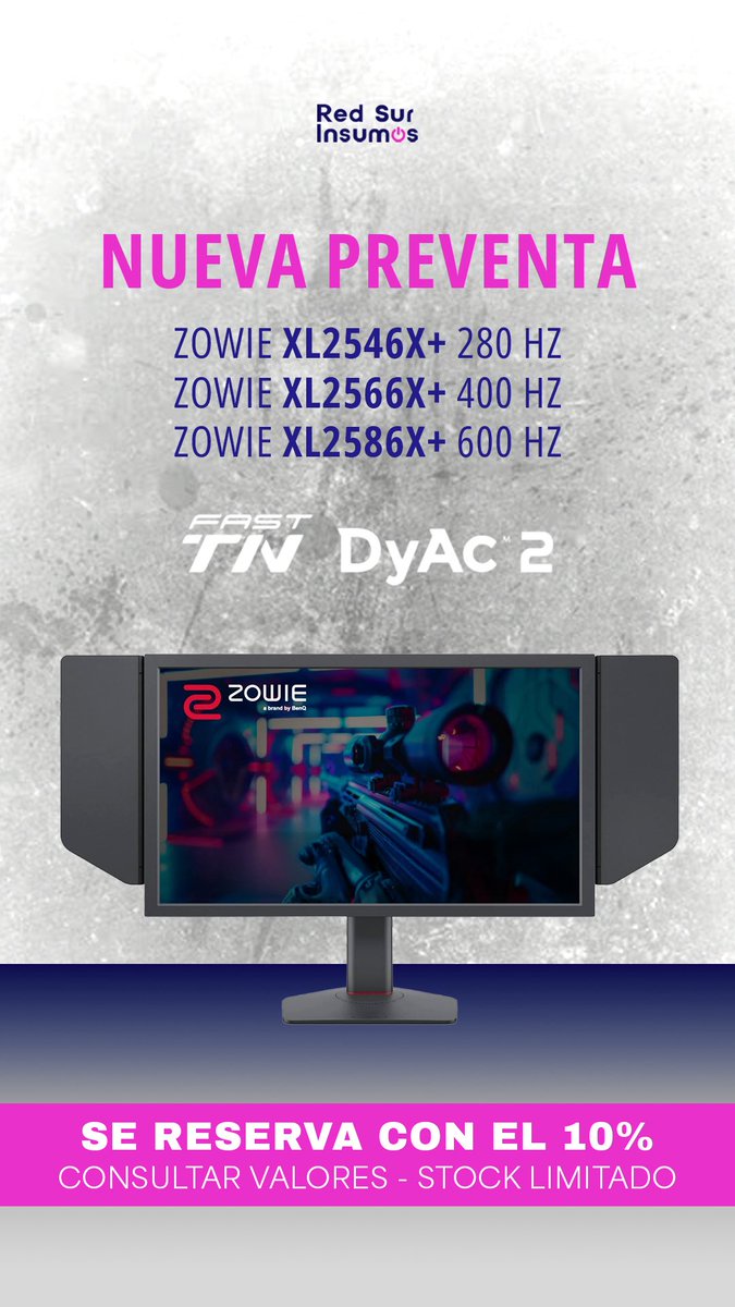 NUEVA PREVENTA, LLEGA FINALES DE ESTE MES! 🤩🤩🤩

Valores:
-280hz : 850 usd
-400hz: 1100 usd (lo tenemos en stock)
-600hz: 1600 usd 

Recuerden todos vienen con el nuevo panel fast TN y el DyAc 2