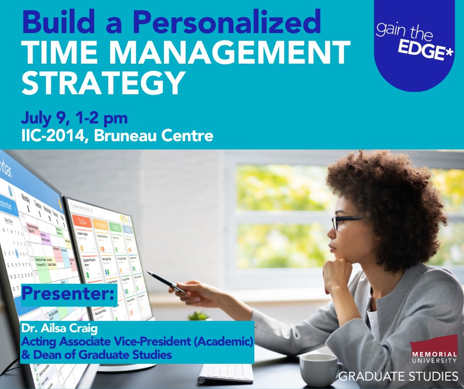 Effective time management is essential, especially in the self-directed work of graduate studies and research. Come prepared to brainstorm, ask questions, and energize your approach to time management. Register➡️ bit.ly/4eFl9KY Upcoming workshops: bit.ly/407Yr8U
