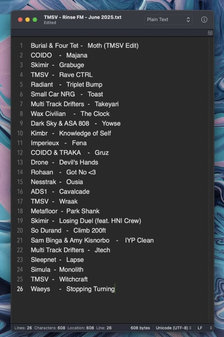 Tracklist for my first show on Rinse FM 😎