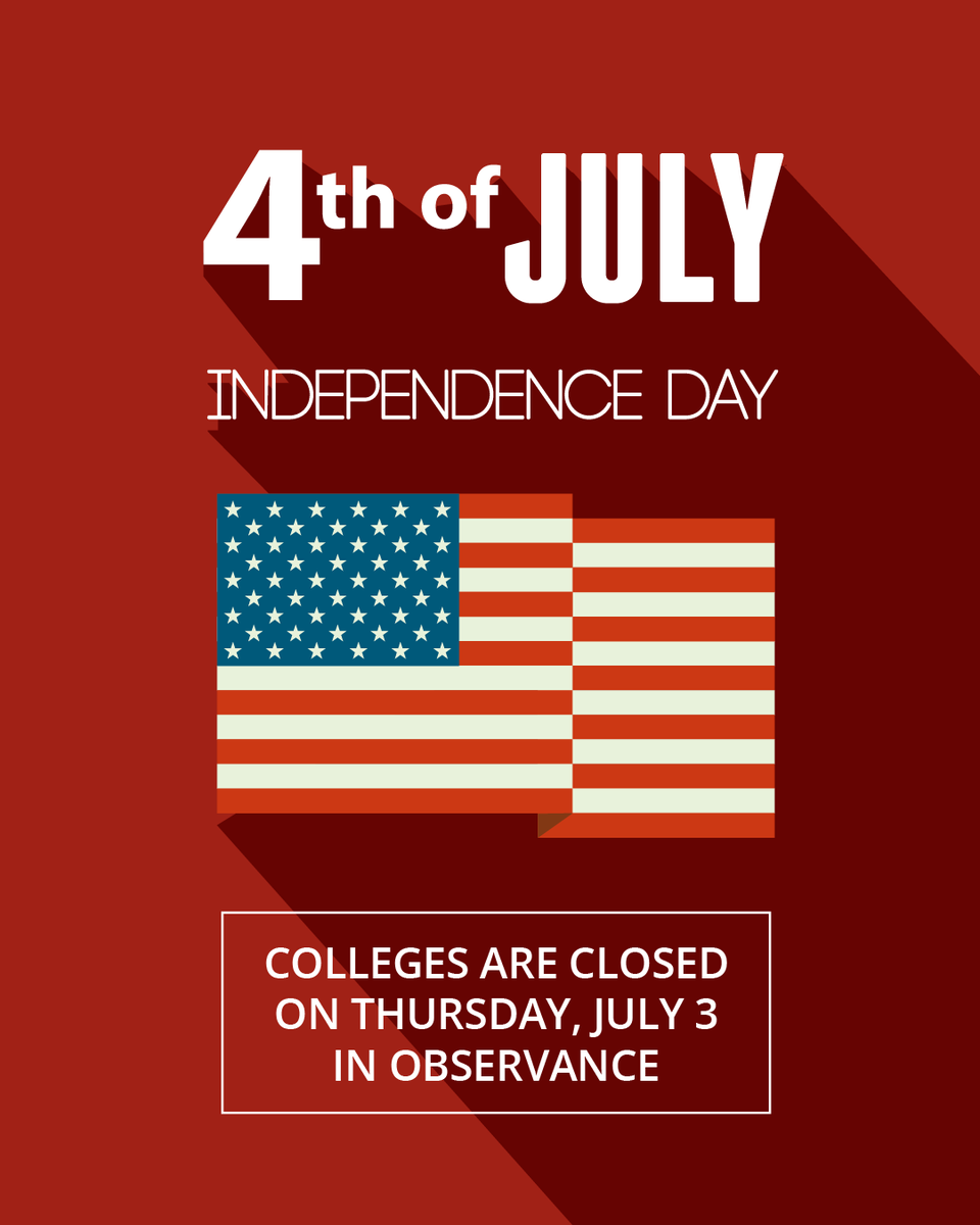 ScottsdaleCC's tweet photo. Happy Independence Day. The college will be closed on Thursday (July 3) in observance of the holiday.⁠
⁠
#IndepenceDay #ScottsdaleCC⁠ https://t.co/SJgPzX5juj
