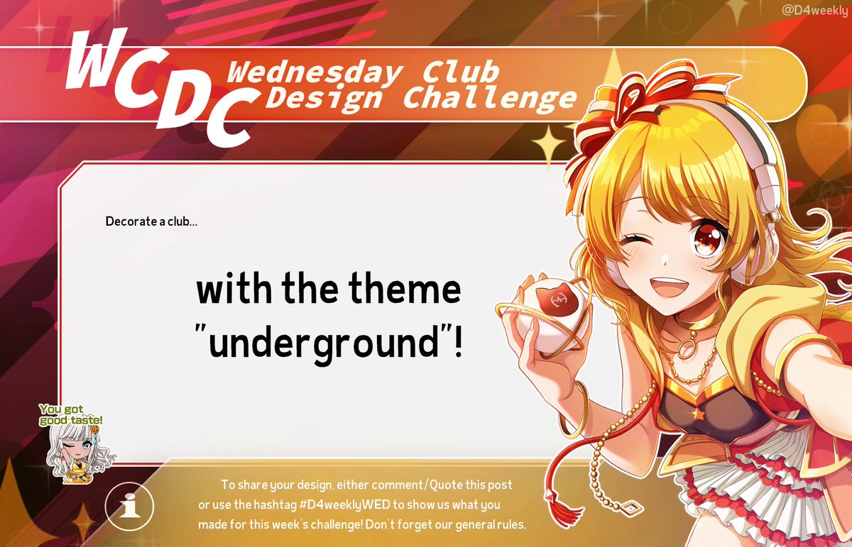 D4weekly's tweet image. WCDC🏗️
➡ Check the image below for this week's Wednesday prompt! Don't forget to use the hashtag #D4weeklyWED or share a screenshot of your club design on this very post!
#D4weekly