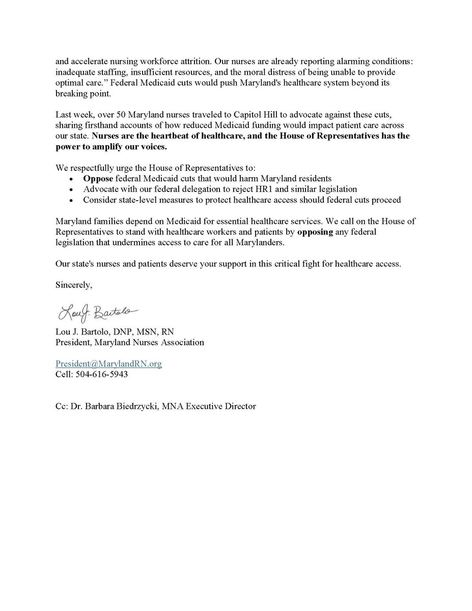 loujbartolo's tweet photo. Maryland Nurses Association sent crucial letter opposing HR1 to MD Congress Reps along with  Republican Reps. Bacon NE-2, Ciscomani AZ-6, Valadao CA-22, Kiggans VA-2, Bresnahan PA-8, Hurd CO-3 and Joyce OH-14.@fox5dc @7NewsDC @nbcwashington @wusa9 @washingtonpost @baltimoresun https://t.co/B6rK4dvvNL