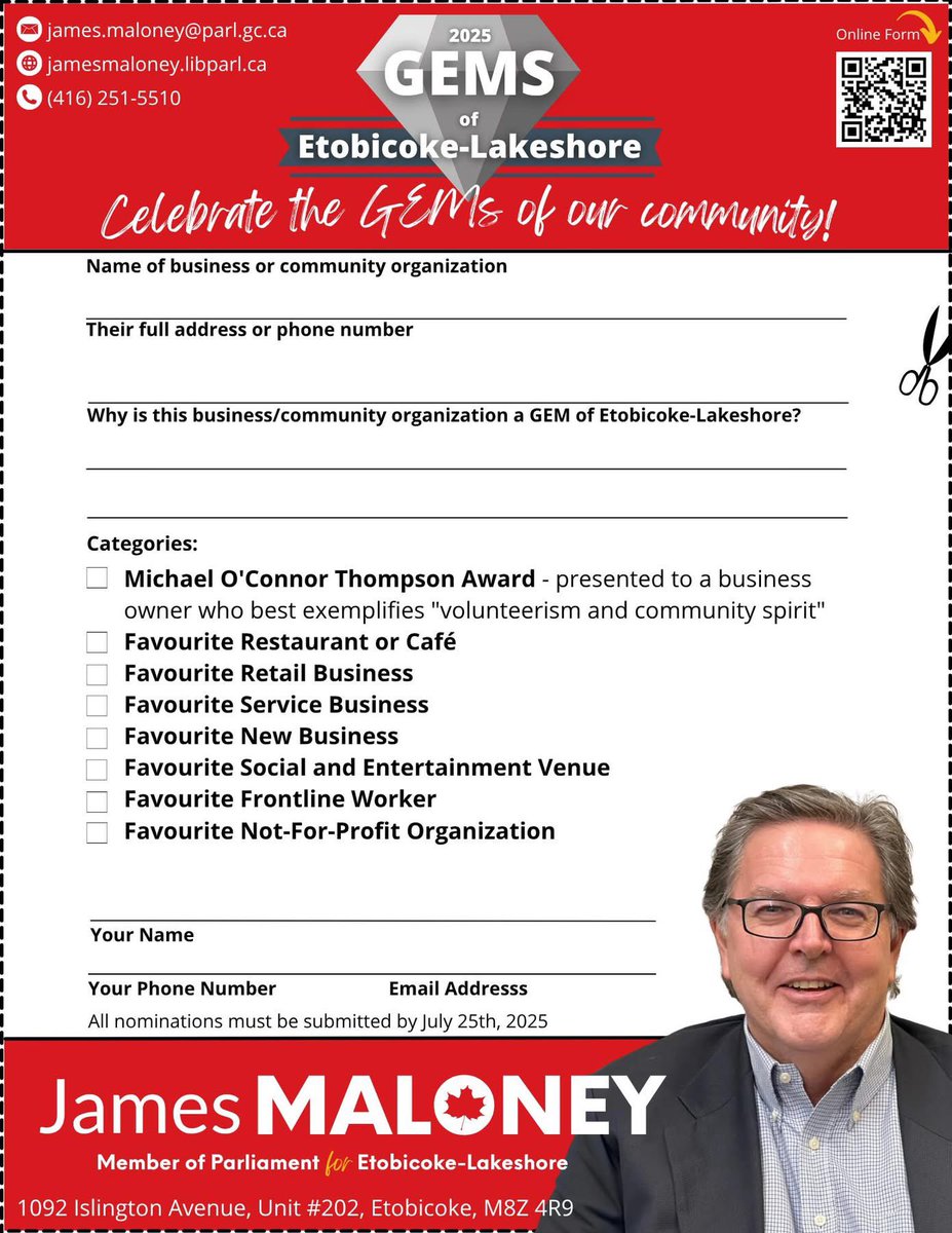 j_maloney's tweet image. It’s GEMs season!💎
Please nominate your favourite small businesses and service organizations. Let’s celebrate all the wonderful individuals and institutions that make Etobicoke the best place to live in Canada!
forms.gle/ABanF967ASFwAE…