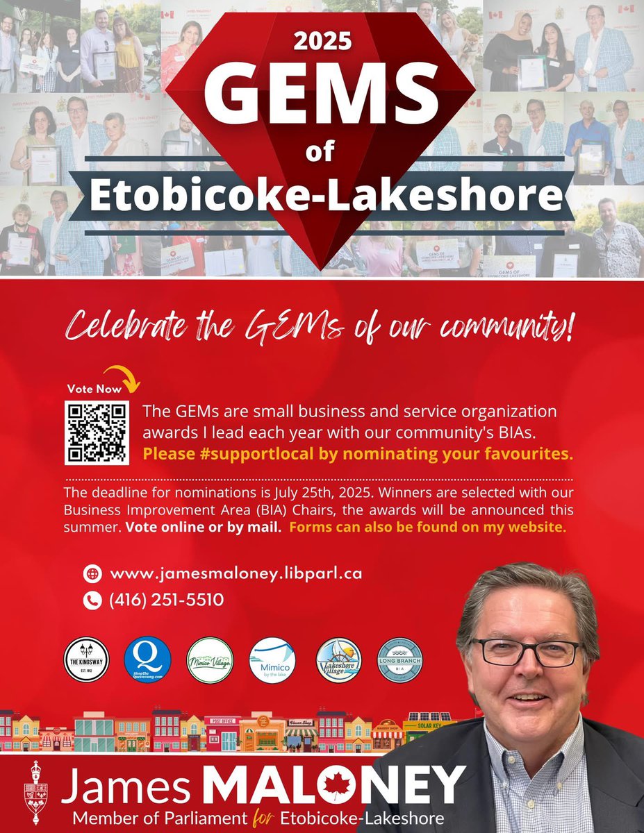 j_maloney's tweet image. It’s GEMs season!💎
Please nominate your favourite small businesses and service organizations. Let’s celebrate all the wonderful individuals and institutions that make Etobicoke the best place to live in Canada!
forms.gle/ABanF967ASFwAE…