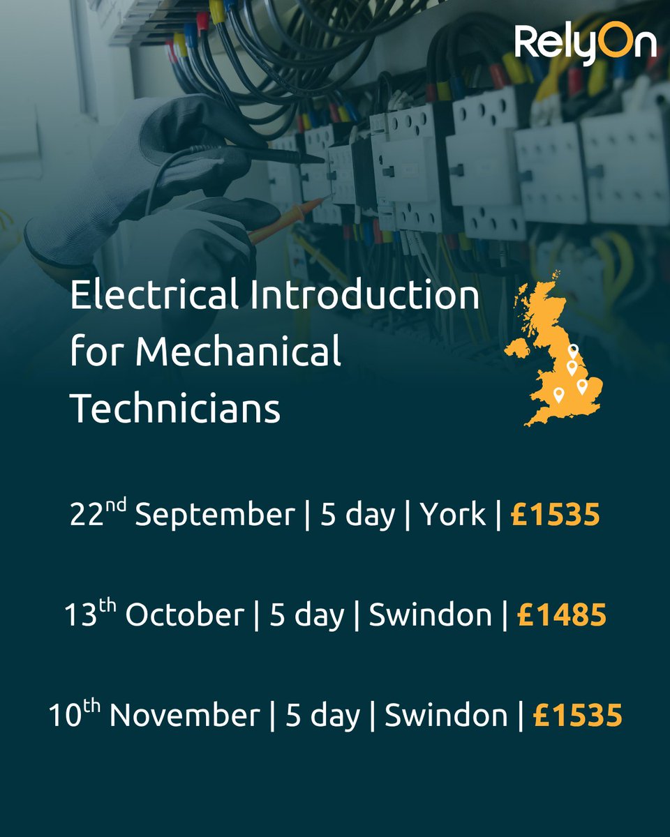 UPCOMING LOW VOLTAGE ELECTRICAL DATES ⚡

We have dates coming up on our specialist electrical training courses, these courses are key to ensuring the safety of your employees. To book onto a course:

📞 01224 225100
📧 bookings.uk@relyon.com
🌐 hubs.ly/Q03vr7yx0