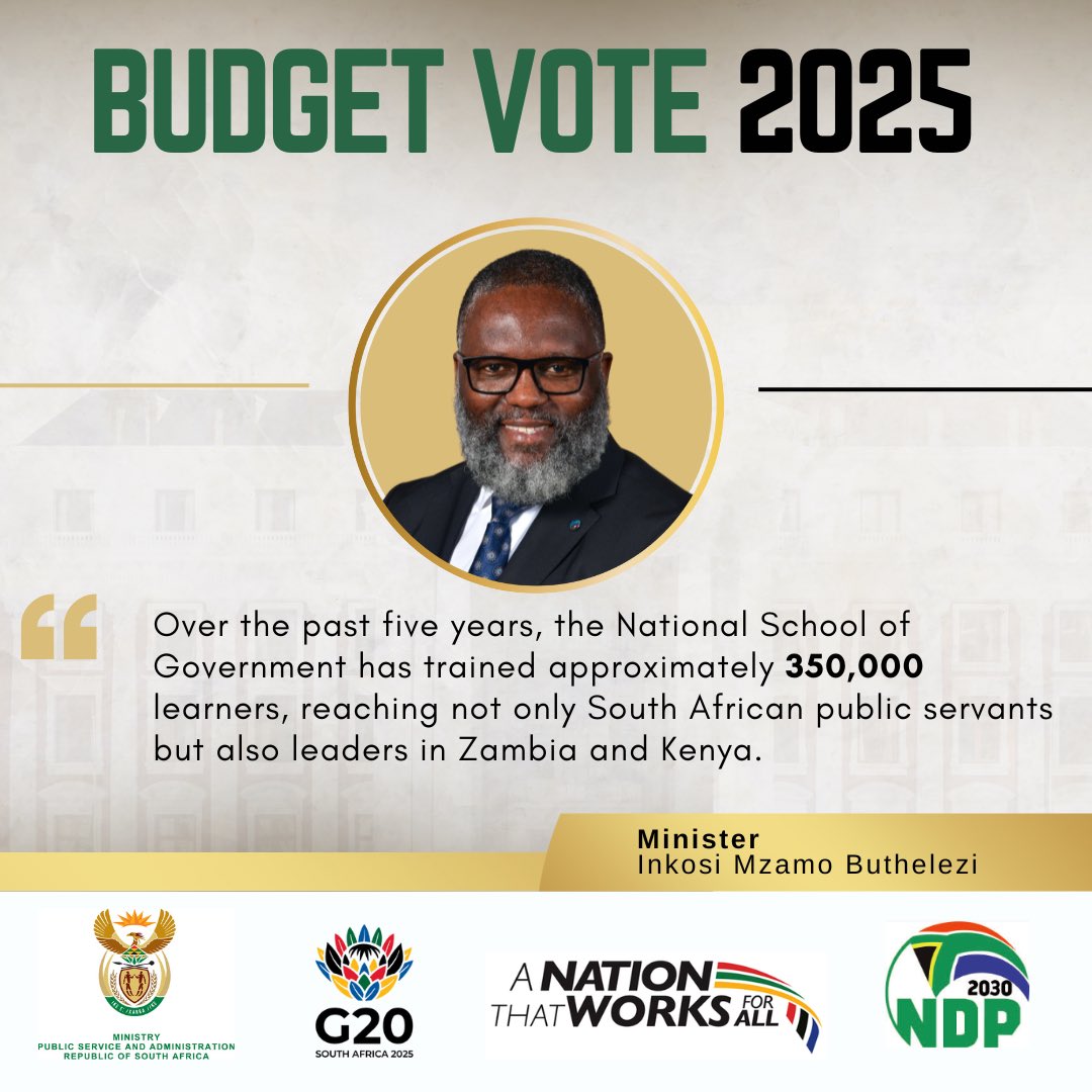 thedpsa's tweet image. 📣HIGHLIGHTS

Minister Inkosi Mzamo Buthelezi delivers the Budget Vote for the Ministry of Public Service and Administration. #BudgetVote2025