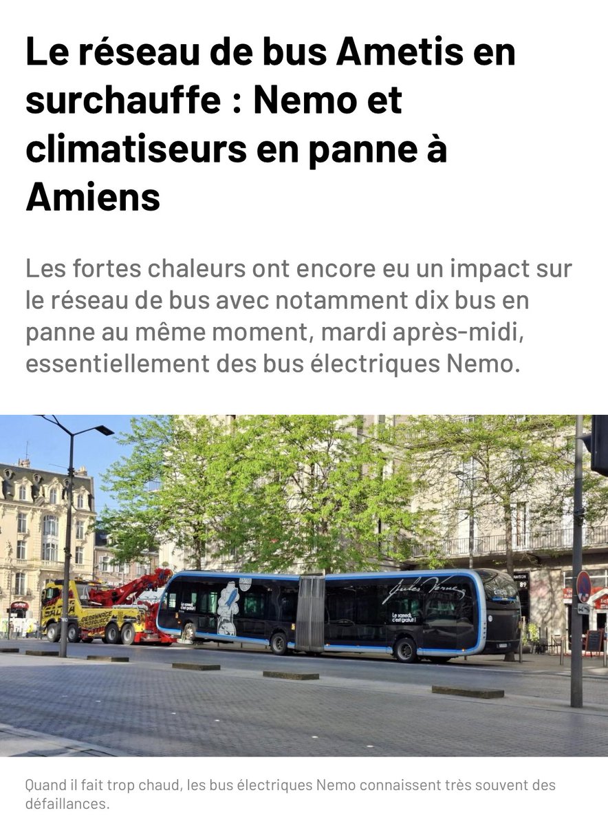 thhutin's tweet photo. Grosse erreur d’investissement public #6ans 

🚨Le réseau de bus Ametis en surchauffe : Nemo et climatiseurs #enpanne à Amiens

En parallèle, une panne de fusible au niveau de la potence de recharge Jules Verne 

https://t.co/F2E4fAuYMZ — à Ametis. https://t.co/1DP9EHe55M