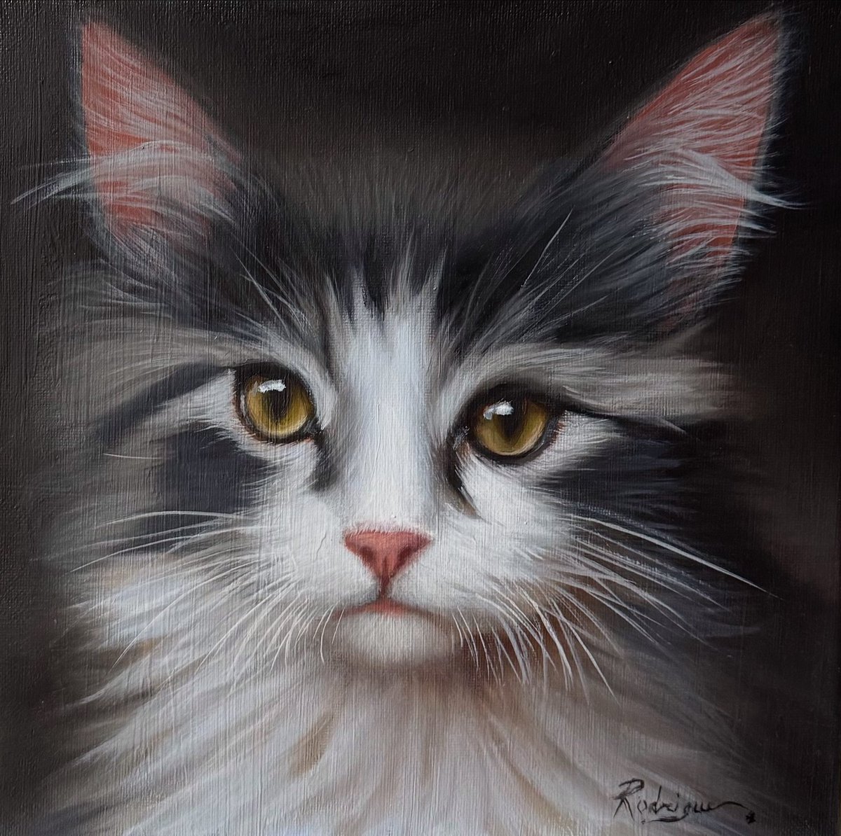 Here’s a little 8 x 8 cat study I painted in oils, for the fun of it.  I stopped doing commissions, but enjoy painting cats and dogs every once in a while.