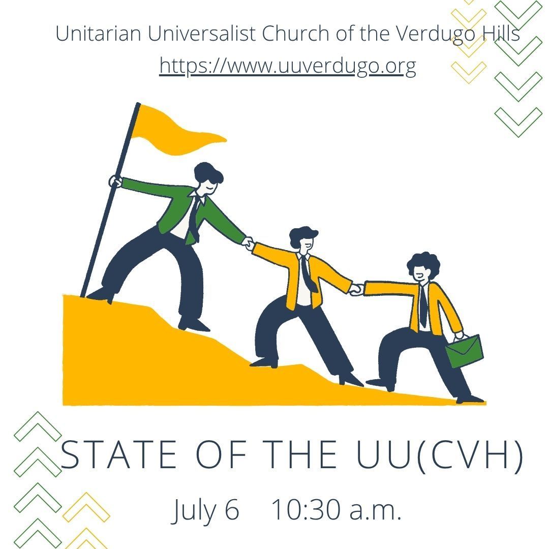 #SundayService July 6: State of the UU(CVH)  We’ll talk about the future of our UU community, what we know so far, and what we expect for the near future. Everyone’s input is valuable as a new version of our identity arises. In person or Zoom #UUTwitter buff.ly/kE4RAki
