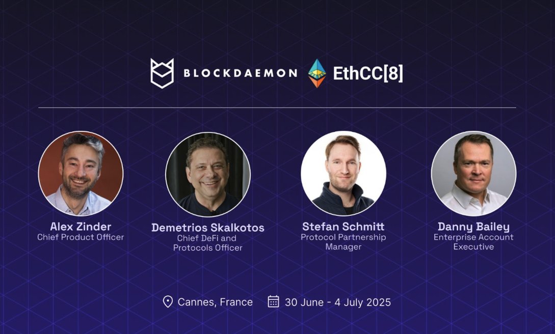 It’s hot in Cannes — and not just the weather 🔥The Blockdaemon team is bringing the heat at #EthCC[8] 🇫🇷 and we’d love to connect while you’re here!

Reach out to our top leaders on ground ready to talk all things crypto infra, staking, and protocols 👇