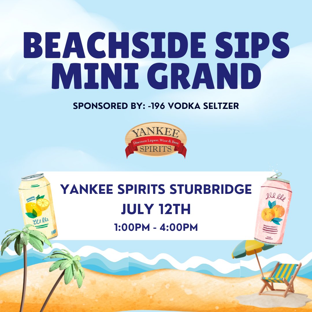 🏖️ Ready for the perfect summer sip? Join us for Beachside Sips Saturday, July 12th from 1-4pm at Yankee Spirits Sturbridge!

Kick off your weekend with our fun-in-the-sun tasting event featuring the best canned beverages for summer. 

#BeachsideSips #YankeeSpirits #Sturbridge