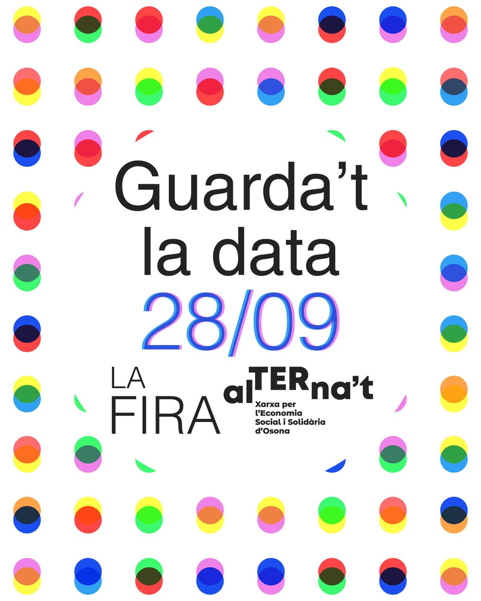 ❕Guarda’t la data: el 28 de setembre celebrarem la #firaalTERnat a l’Embarcador del Ter de Manlleu!

🤩 La temàtica d’enguany és fer comunitat, en tots els àmbits possibles de la vida

#xarxaalTERnat #alTERnat
#xessosona #femcomunitat
#Osona #ESS