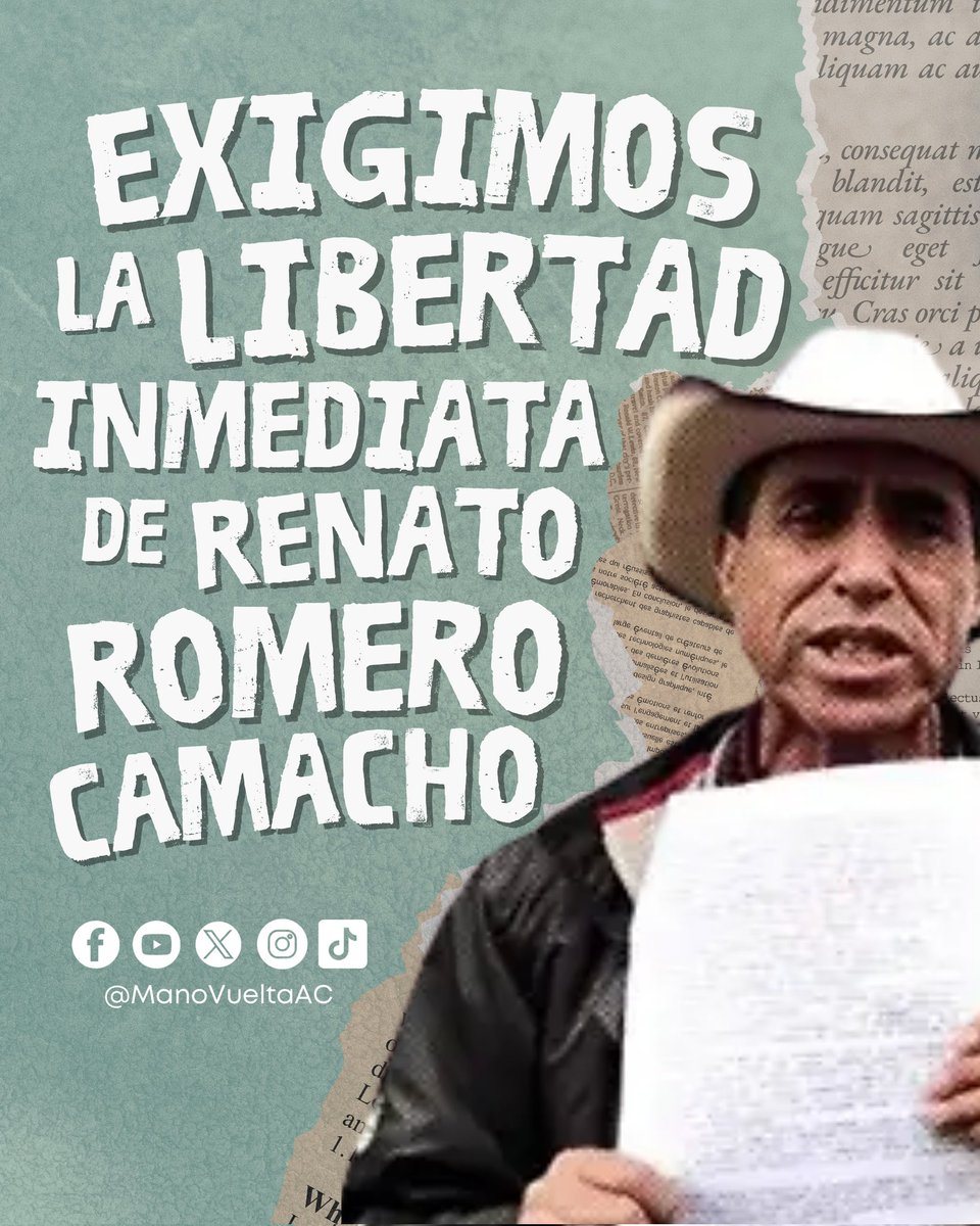 ManoVuelta_AC's tweet photo. EXIGIMOS LIBERTAD INMEDIATA DE RENATO ROMERO CAMACHO
Lee el pronunciamiento en; https://t.co/xDOIkzv0AZ
#RenatoRomero #DefensorDelTerritorio #Puebla https://t.co/7fY7X42nc6