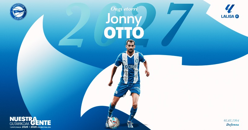 Alaves's tweet photo. OFICIAL ✅ | 𝗝𝗼𝗻𝗻𝘆 𝗢𝘁𝘁𝗼, experiencia y calidad para la defensa albiazul

El lateral gallego llega a @vitoriagasteiz hasta 2027.

#OngiEtorriOtto | NuestraGente
#GoazenGlorioso ⚪🔵