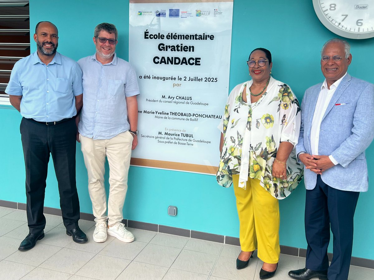olnic1974's tweet photo. Au côté de notre camarade Marie-Yveline PONCHATEAU, maire de Baillif, pour l’inauguration de l’école Gratien Candace, reconstruite par le @CRGuadeloupe avec le soutien des fonds européens et de l’Etat, grâce à la ténacité d’une maire tenace et engagée pour sa population. https://t.co/GubItK4bma