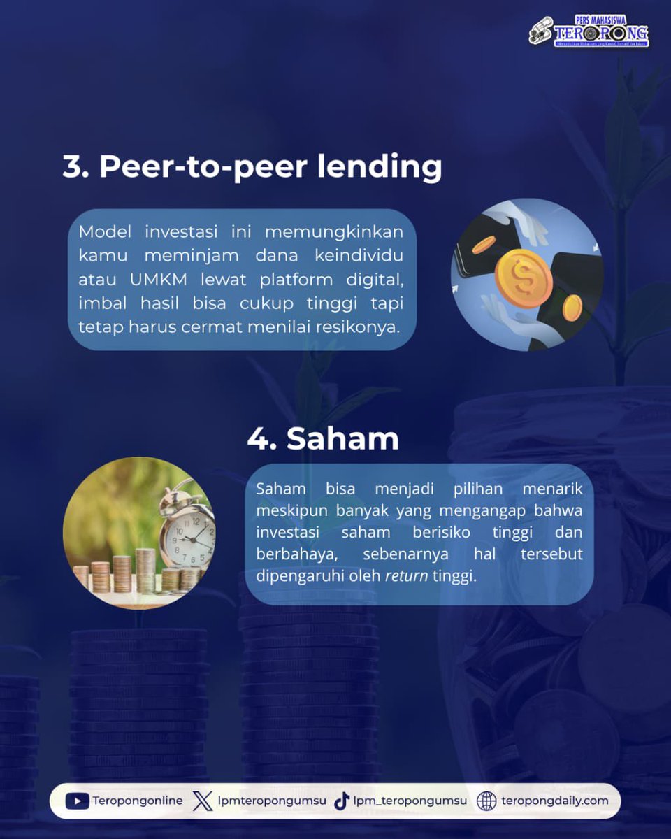 Halo, Sobat Pong-pong! Masa perkuliahan adalah waktu yang tepat bagi mahasiswa untuk mulai berinvestasi. Selain menjadi ajang untuk mengejar prestasi akademik dan membangun relasi, masa ini juga merupakan kesempatan emas untuk memulai —Baca selengkapnya di teropongdaily.com/manfaat-invest…