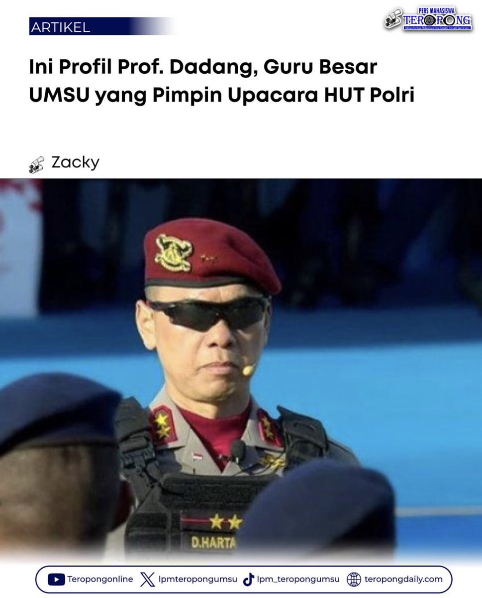 Nama Prof. Dr. H. Dadang Hartanto, S.H., S.I.K., M.Si. kembali menjadi sorotan publik. Guru Besar UMSU sekaligus perwira tinggi Polri berpangkat Inspektur Jenderal Polisi (Irjen) ini dipercaya menjadi Komandan —Baca selengkapnya di teropongdaily.com/ini-profil-pro…