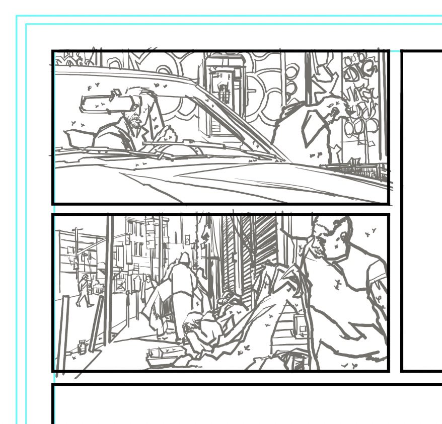 kenknudtsen's tweet image. Recent pencil panels I liked drawing for the new thing as #productiveken sips some tea and listens to The Knux.