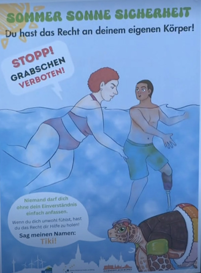 DEuutiset's tweet photo. Kampanjointi turvallisten maauimaloiden puolesta saa yhä oudompia piirteitä

Kuvassa punapäinen naisoletettu ahdistelee tummempaa kaveria, jolla on jalkaproteesi

#maauimalat #woke 
https://t.co/p9NR523tiO https://t.co/g7MeYVsXhg