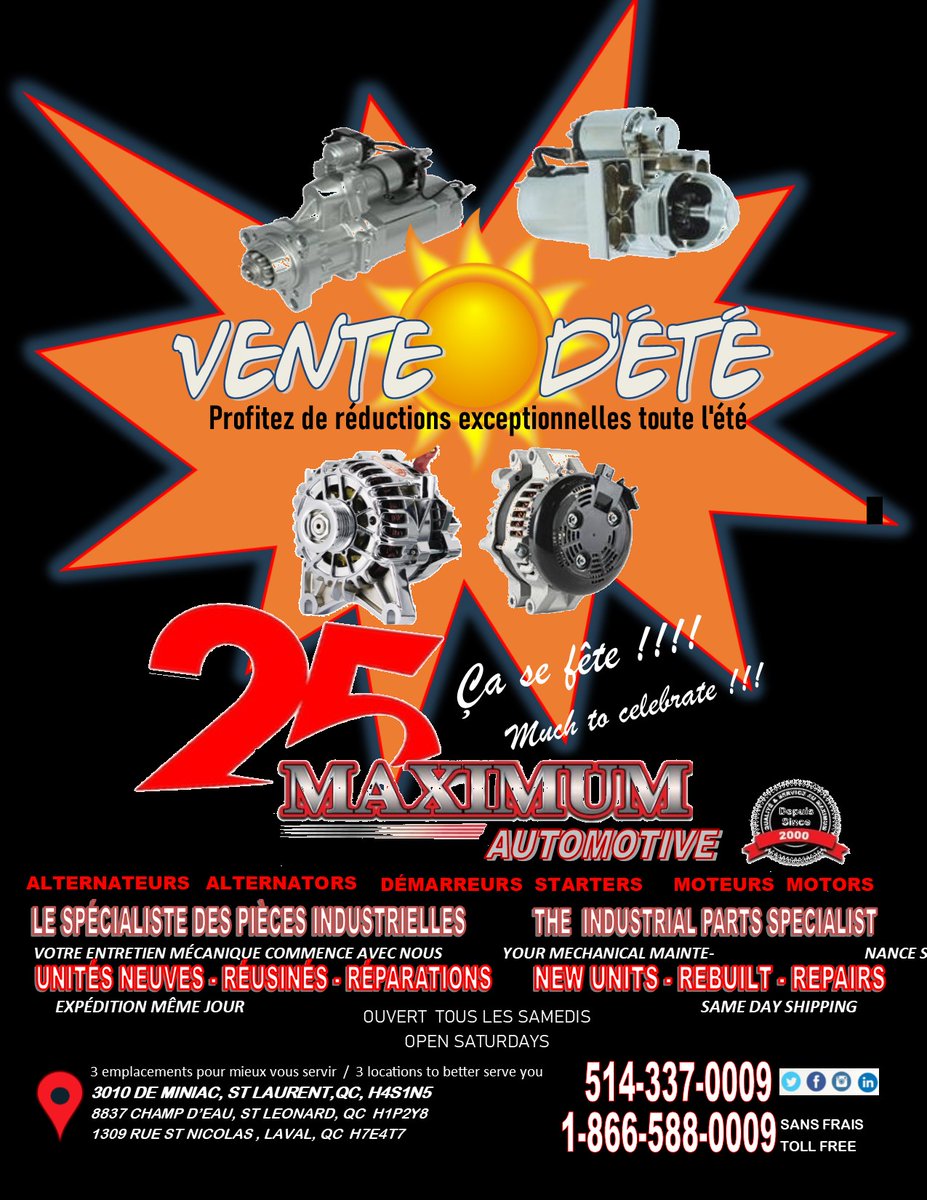 MAXIMUMAUTO's tweet photo. 🚜📷📷📷
@Montreal #wesellautoparts #alternators #startergenerators #motors #wipermotors #tarpmotors #calipers #rackandpinion #motoroil #batteries #dcmotors #truckparts #piecescamions #poidslourd #industrialmechanic #constructionequipment #transportationindustry #snowremoval https://t.co/mEL3ldRvmW