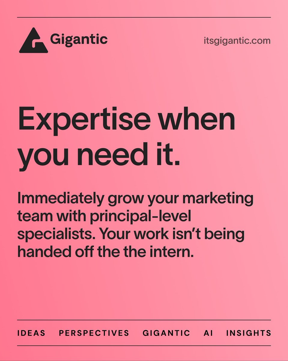hellogigantic's tweet photo. Day 3 of 5 reasons in 5 days to partner with Gigantic:

You immediately grow your marketing team with Principal-level specialists. Your work isn't being handed off the the intern. 

#Webflow #WebDesign #Marketing #Strategy https://t.co/ZjWAGgxUOL