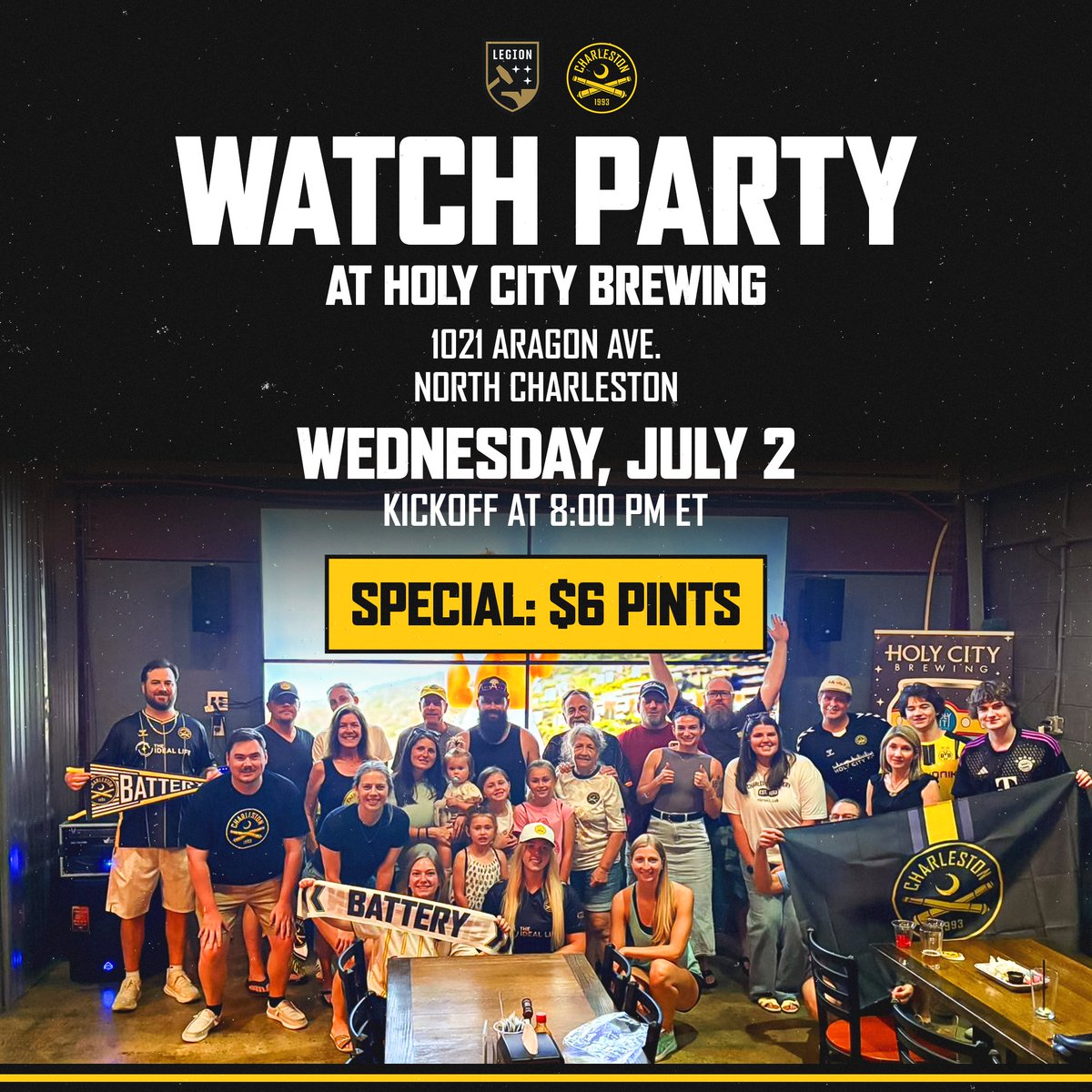 Watch party tonight at Holy City Brewing in North Charleston! See y'all there for #BHMvCHS 📺🍻