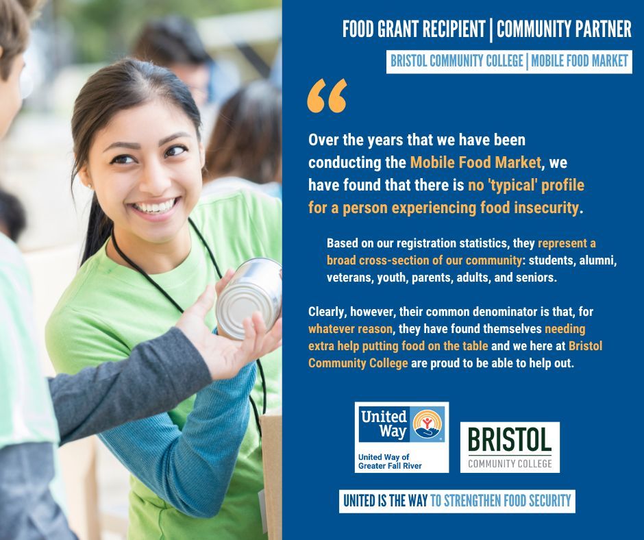 Bristol Community College’s Mobile Food Market helps neighbors in Greater #FallRiver access fresh food — w/ dignity &amp; no judgment.
Need help/know someone who does?
Check out our list of food pantries &amp; mobile markets: uwgfr.org/wp-content/upl…
#UnitedIsTheWay #CommunityResiliency