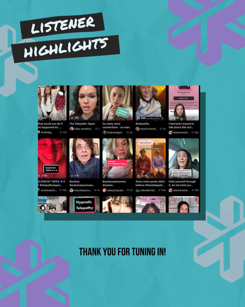 TelepathyTapes's tweet image. The messages. The TikToks. The DMs.
Listener Highlights from #TheTelepathyTapes are giving us chills.
This is more than a podcast—it’s a movement. And you’re part of it. 💫
#Neurodivergence #SpellersMovement #PodcastRec