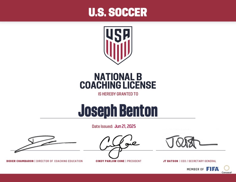 Congratulations to Coaches Joe Benton and Colin Viti for earning their USSF B Licenses!! Your dedication to growing the game—and constantly improving as coaches—makes a big impact on our players and club. Well done! #FCF #FCFrederick