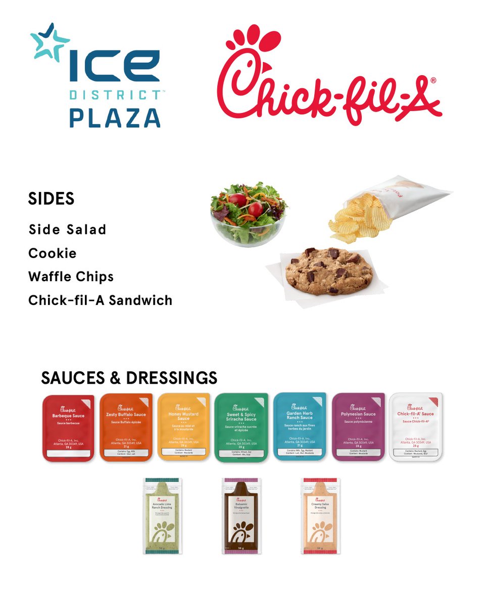 IceDistrict's tweet image. 🍗 IT'S CHICK-FIL-A WEDNESDAY!! 🍗
We've got a sneak peek of today's Chick-Fil-A menu! Don't miss out, today from 11AM-2PM, they're bringing their signature chicken to ICE District Plaza!
Grab your crew, come hungry, and let’s make this a new weekly tradition!