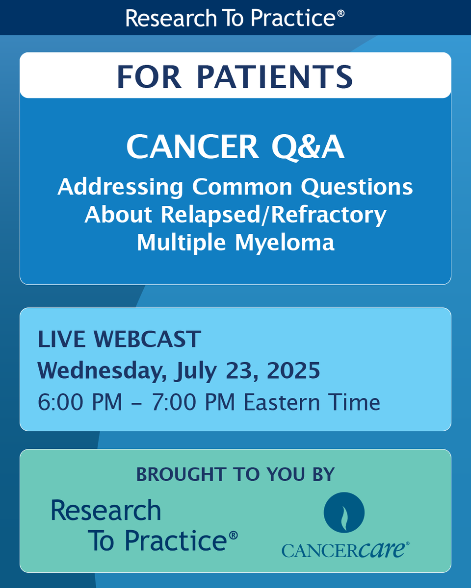 DrNeilLove's tweet image. Wednesday, July 23rd, in collaboration with the @CancerCare, Dr Neil Love will explore questions that patients ask about relapsed/refractory multiple myeloma. Register at the link below.
ow.ly/TGje50Wj1Fl