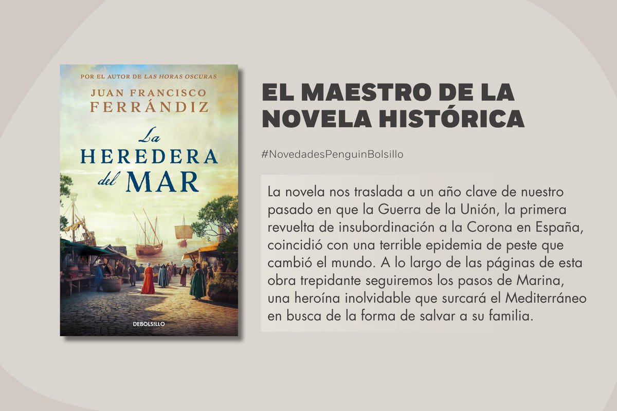 ⛵📕 Si lo tuyo son las novelas históricas ambientadas en España, «La heredera del mar» de <a href="/JuanFFerrandiz/">Juan Francisco Ferrándiz</a> te va a conquistar. Intriga, emoción y raíces mediterráneas, ¡ya disponible en formato bolsillo! 📖

🔗bit.ly/3SKztI0
#NovedadesPenguinBolsillo