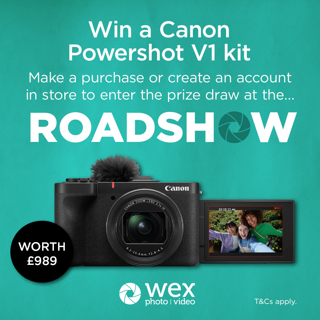 To celebrate the Wex Roadshow Summer 2025, we are giving away a Canon PowerShot V1 Premium Vlogger Kit worth £989.

Enter by attending the roadshows and either creating a Wex account or making a purchase.

Learn more: bit.ly/44upUCc

T&amp;C's Apply