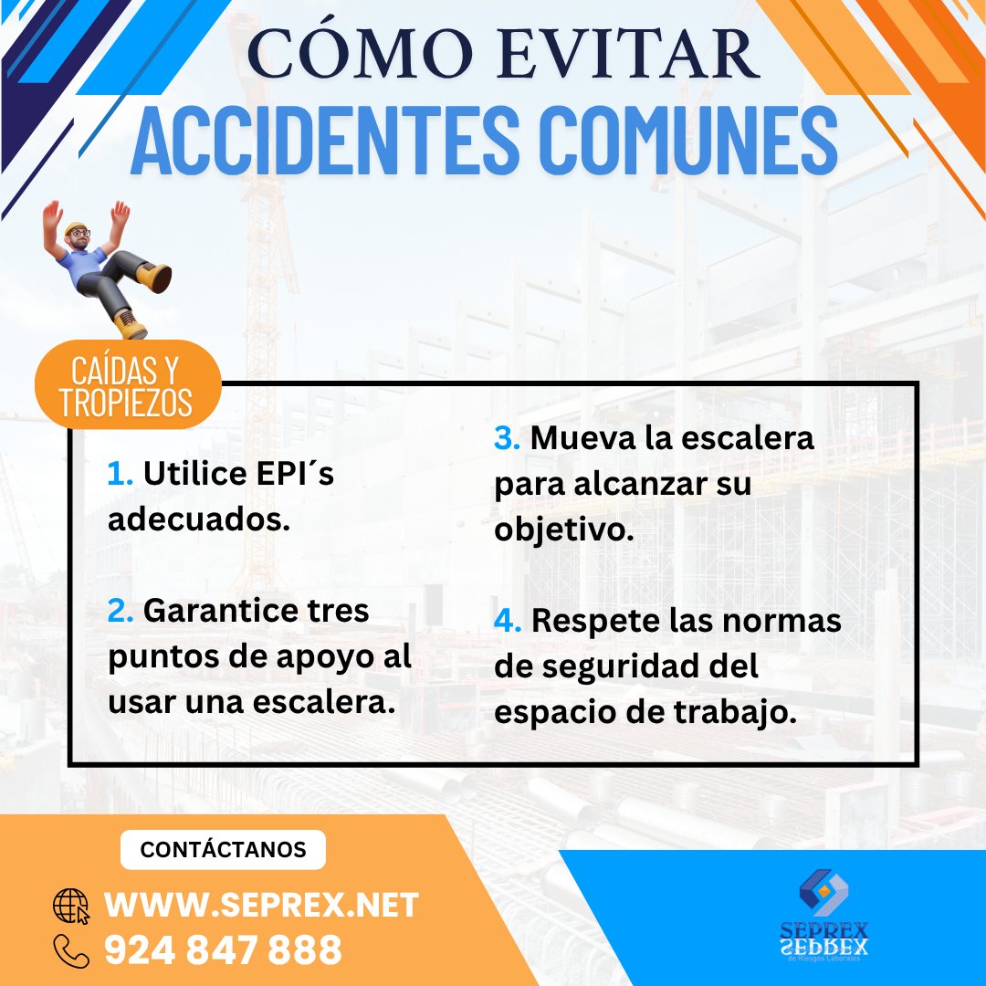 Seprex_PRL's tweet photo. 👷‍♂️ Evitar accidentes laborales requiere compromiso: usa EPIs, respeta las señales y comunica los riesgos.
📞 924 84 78 88 | 📧 seprex@seprex.net
#TrabajoSeguro #Seprex #PRL https://t.co/nwS3WsLyeZ
