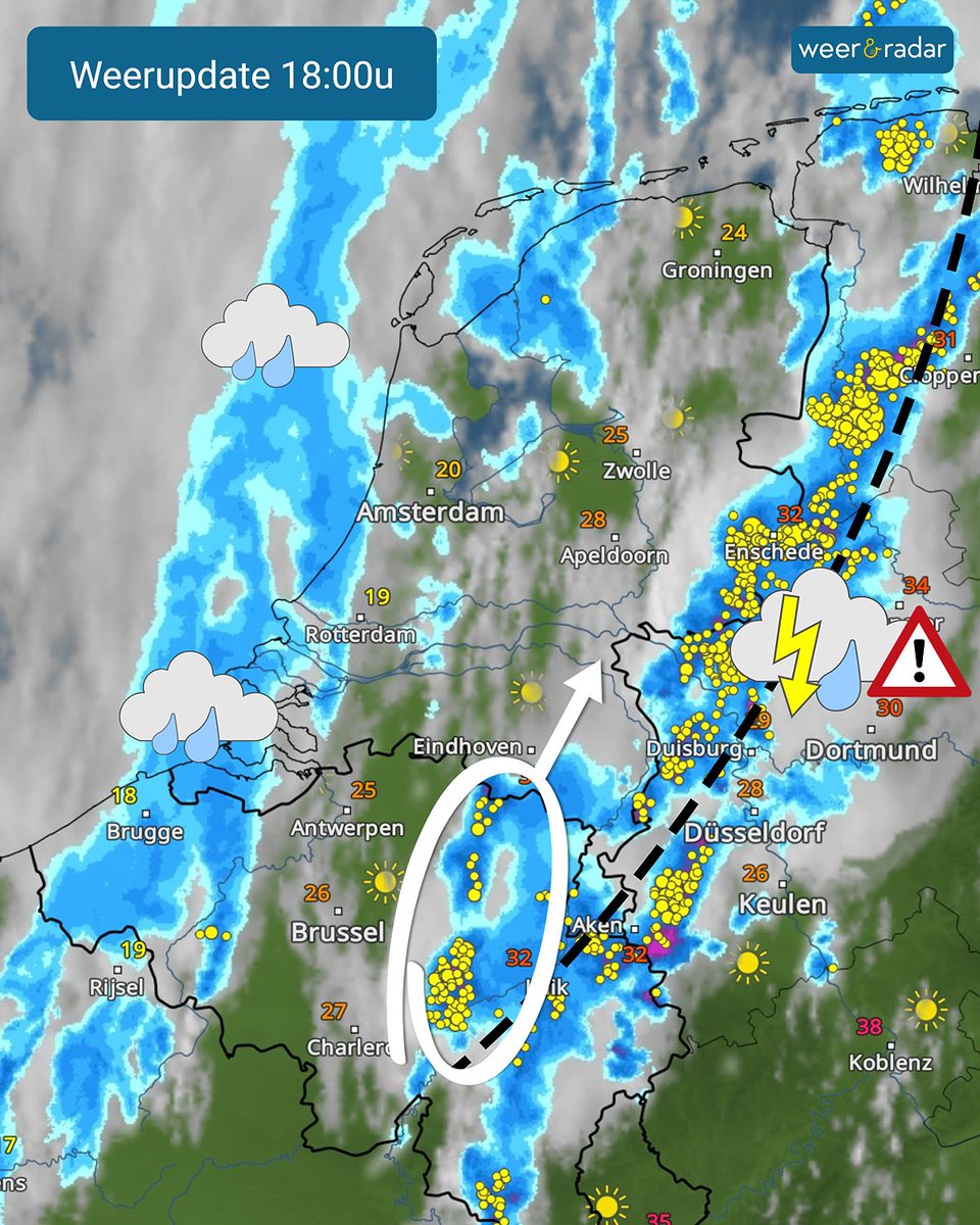 weerenradar_nl's tweet image. +++ #Weerupdate wo 2 juli 18u +++
📲 Blijf op de hoogte met de app: weerenradar.nl/apps/ 
👉 In het zuidoosten volgen nog enkele nieuwe #onweersbuien.
👉 In het westen blijft het bij #regen met af en toe een klap #onweer.
👉 Vanuit het westen zet de #afkoeling door.