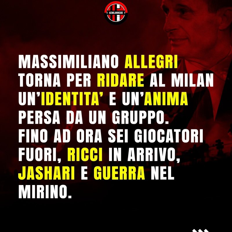 ACMilanInsideit's tweet photo. ๐ญ Il #Milan e le maschere
Il nuovo Milan รจ come โThe Devil in Iโ.
Una band che si toglie le maschere per ritrovare la propria anima.
#Allegri il regista, Ricci il primo riff. E non รจ finita qui.
โซ๐ด
#Milan #SlipknotVibes #TheDevilInI https://t.co/rhC0k9wUfs