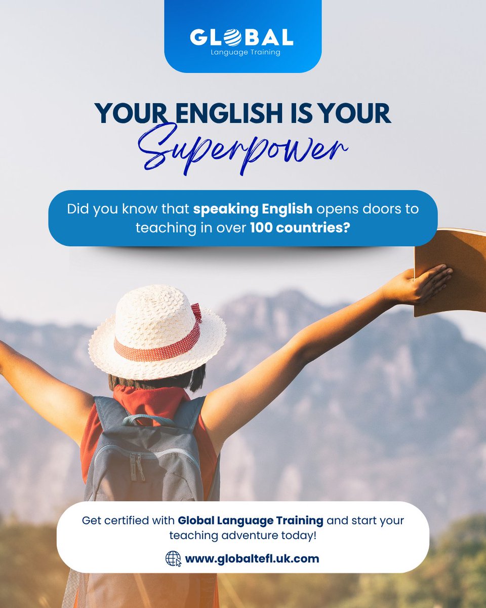globaltefluk's tweet photo. Your English is your superpower 🚀
Did you know that speaking English opens doors to teaching in over 100 countries? https://t.co/Y0oPgxP6dn