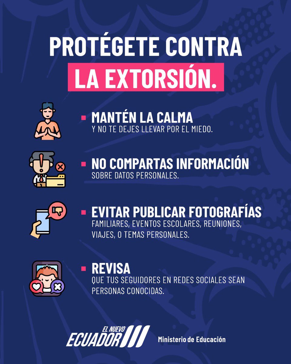 Educacion_Ec's tweet photo. 🛡️ La prevención es clave para cuidar tu seguridad y la de quienes te rodean. 

Actuemos con responsabilidad y conciencia digital.

📨 Denuncia este delito de forma segura y confidencial a través del formulario en línea:
 👉 https://t.co/vwxkSYJCxv

#ElNuevoEcuador https://t.co/OZvMoCN9QN