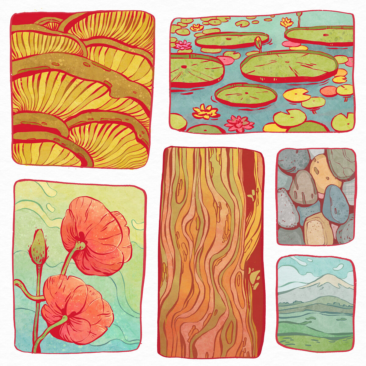 andthegrunlings's tweet image. Two of my older artworks: summer moments and winter moments 🌱 Do you like the warm vibes or are you missing winter already? #art #inspiredbynature #illustration #digitalart #procreate