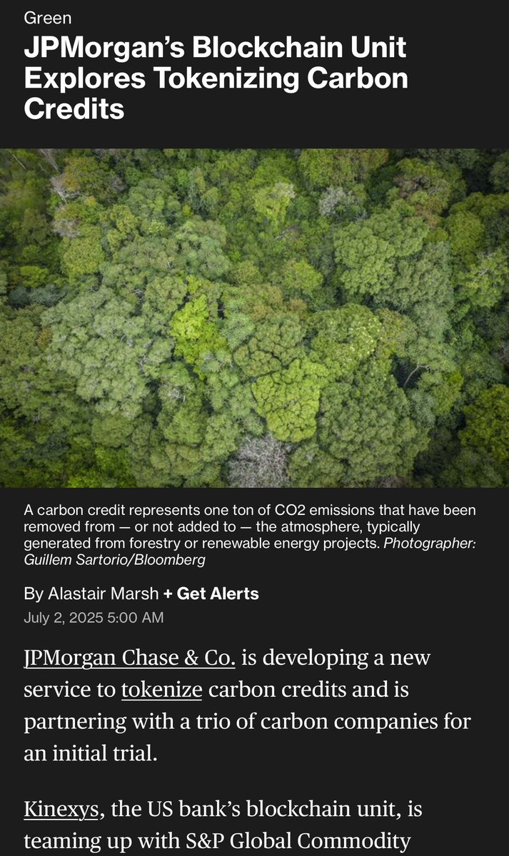The word of the week is #tokenization 

JPMorgan and Robinhood both talking about carbon credit tokens. 

Reminder, Abaxx has the full stack here: 

✅ Exchange 
✅ Clearinghouse 
✅ Only CORSIA futures contract that’s gone to delivery through a clearinghouse 
✅ Upstream supply