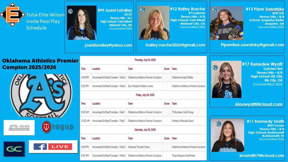 Ok Athletics Premier 2025/26 Compton (@kacompton2377) on Twitter photo Ok Athletics heading to the Wilson Invite this coming up weekend in Broken Arrow. We have a few uncommitted 2026’s . Ok Athletics heading to the Wilson Invite this coming up weekend in Broken Arrow. We have a few uncommitted 2026’s .