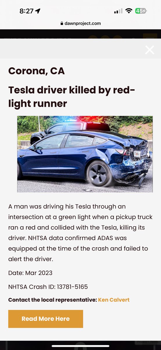 WhamBaamX's tweet photo. The Dawn Project is claiming a Tesla driver was killed, by using a Wham Baam thumnail picture. But the real story is that Garric, the Tesla driver in the picture, was rear ended by a Honda and the Tesla kept him safe. https://t.co/vAA3Nt202C