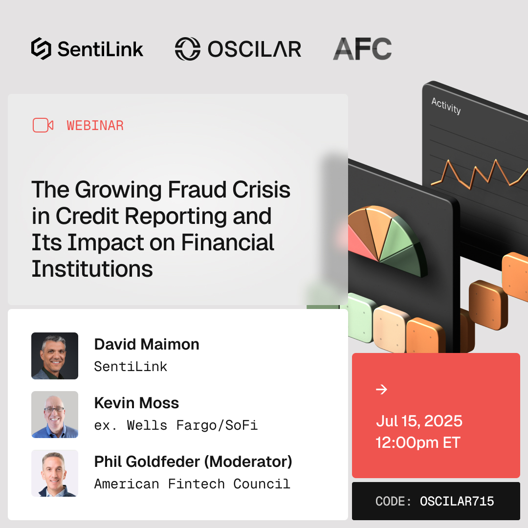 Synthetic IDs. Credit washing. AI-powered fraud is breaking credit risk models.

Join Oscilar, <a href="/SentiLink/">SentiLink</a>, &amp; <a href="/ConsumerBankers/">Consumer Bankers Association</a> for a live webinar on how banks and fintechs can fight back.

🗓 July 15 | 🕘 9AM PT / 12PM ET
🎟 Register for free: OSCILAR715
🔗 bit.ly/3Tlgjsw