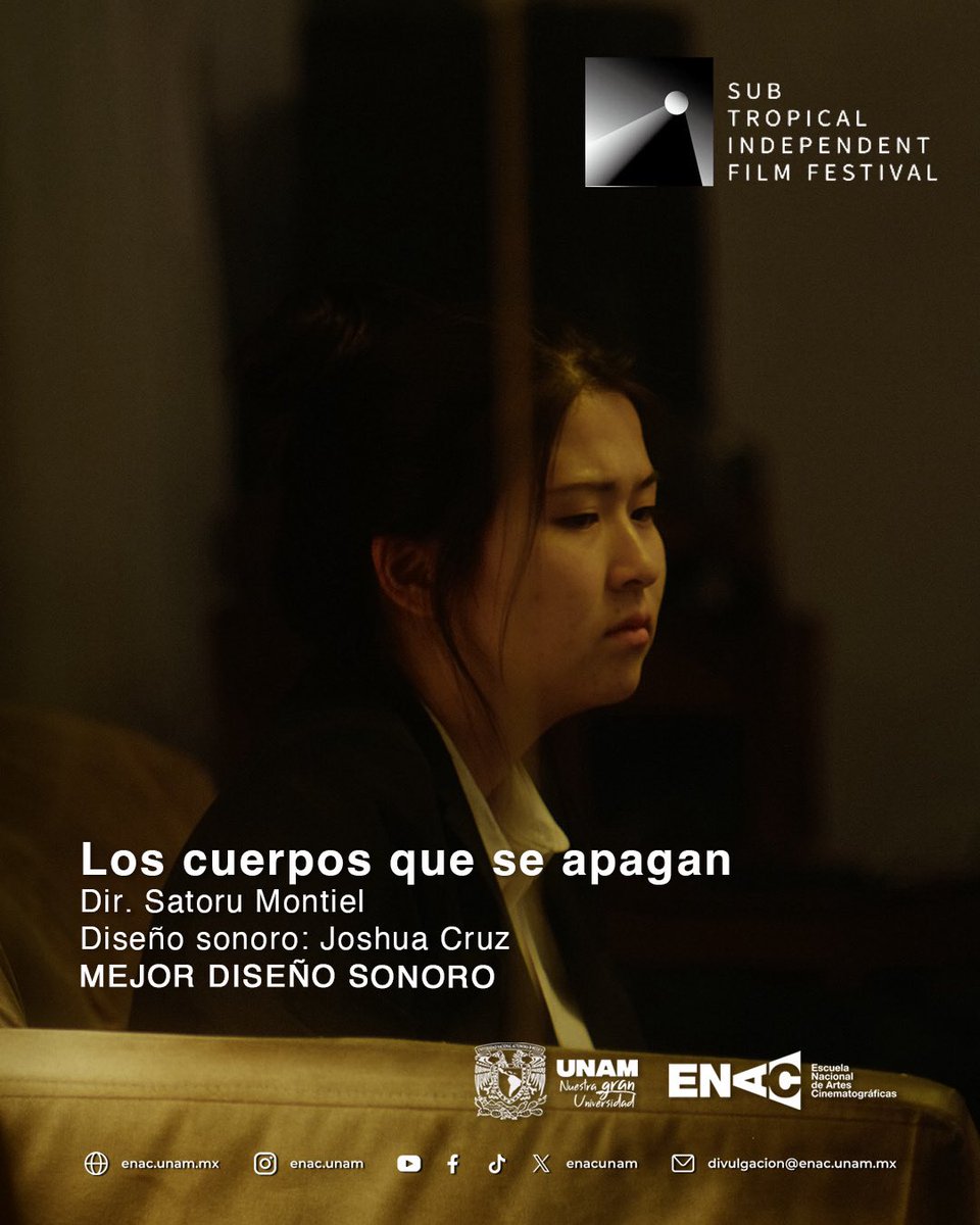 ⭐️La tesis fílmica Los cuerpos que se apagan fue galardonada con el premio a Mejor Diseño Sonoro para Joshua Cruz, en el Sub Tropical Independent Film Festival.
¡Muchas felicidades por este reconocimiento!