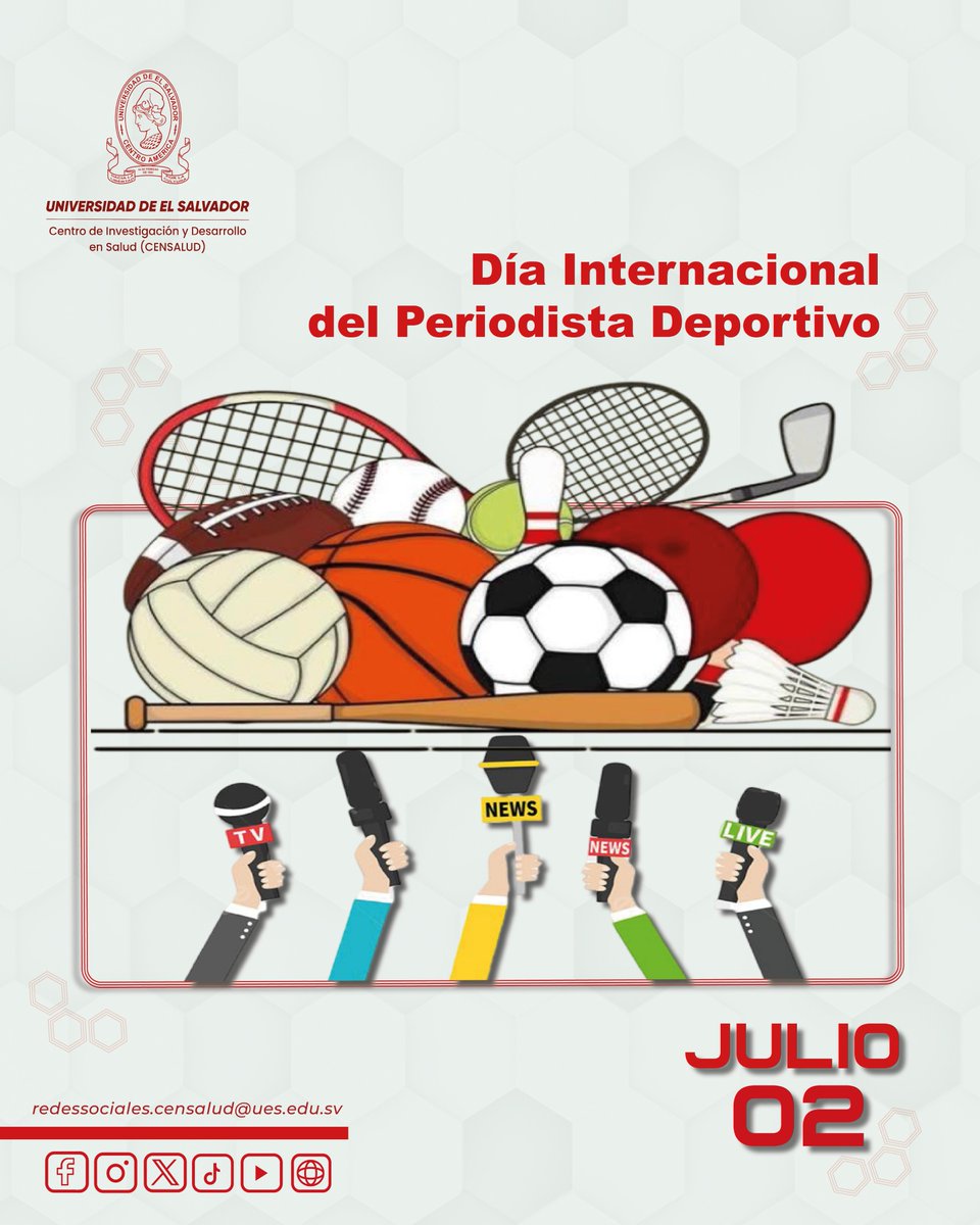 Rnocimiento a los profesionales del periodismo, quienes informan sobre las actividades de las ramas del deporte y su promoción.  
#censaludues #deporteysalud #PeriodismoDeportivo #educación #saludmental #InvestigaciónCientíficaUES #CienciayTecnologia
