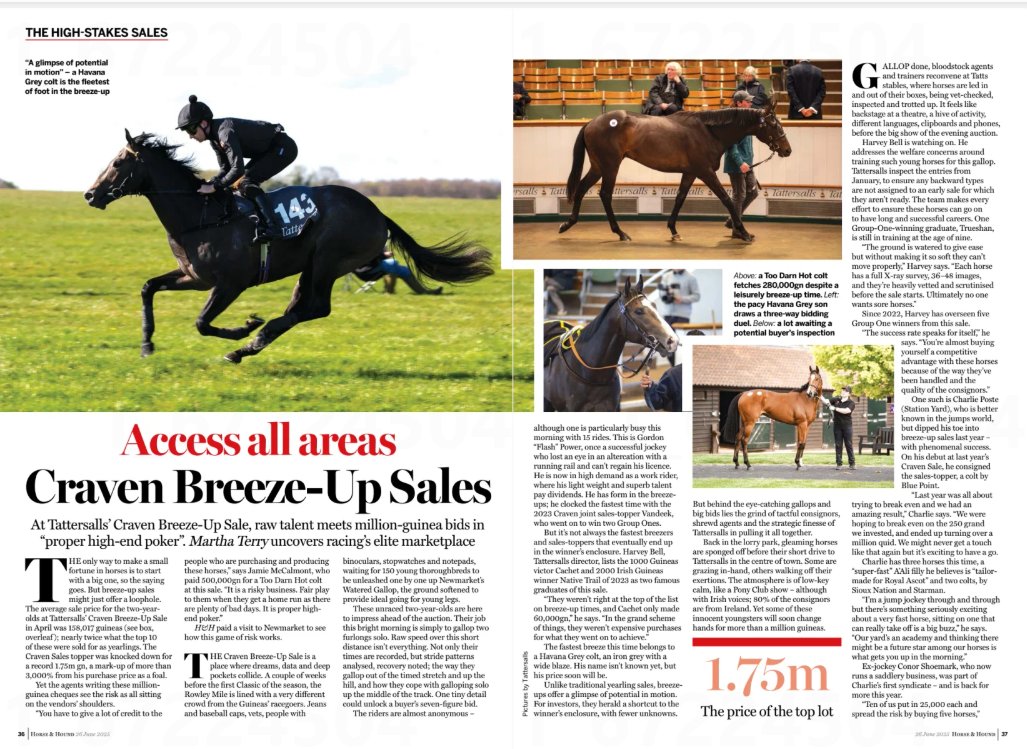 JSC Communications (@jsccomms) on Twitter photo Access all areas of the Craven Breeze-Up Sale!
🗞️ Great to see <a href="/Tattersalls1766/">Tattersalls</a> featured in the latest issue of <a href="/horseandhound/">Horse & Hound</a>. An excellent article showcasing the elite offering of juveniles within the sale, as well as offering behind the scenes access to industry stakeholders Access all areas of the Craven Breeze-Up Sale!
🗞️ Great to see <a href="/Tattersalls1766/">Tattersalls</a> featured in the latest issue of <a href="/horseandhound/">Horse & Hound</a>. An excellent article showcasing the elite offering of juveniles within the sale, as well as offering behind the scenes access to industry stakeholders