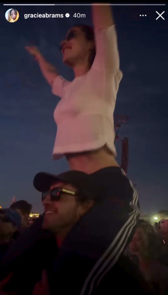 abramsmescal's tweet photo. Today (July 2nd, 2025), Gracie Abrams made her relationship with Paul Mescal official on her social media. On June 29th, she posted a story with him at Olivia Rodrigo’s show at the Glastonbury Festival. https://t.co/adkDQZZQAs