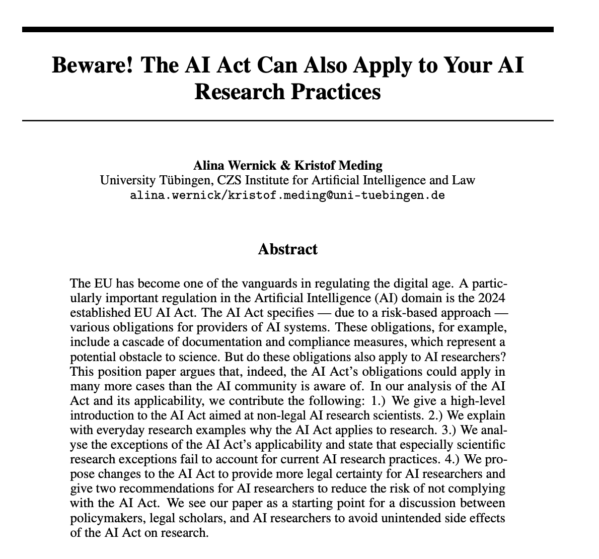 gvrkiran's tweet image. This paper analyzes EU's AI act. The act’s research carve-outs are narrow. If you fine-tune a public model and share code, you’ve likely crossed into “provider” territory.
They provide detailed understanding on what researchers should do to prepare.
arxiv.org/abs/2506.03218