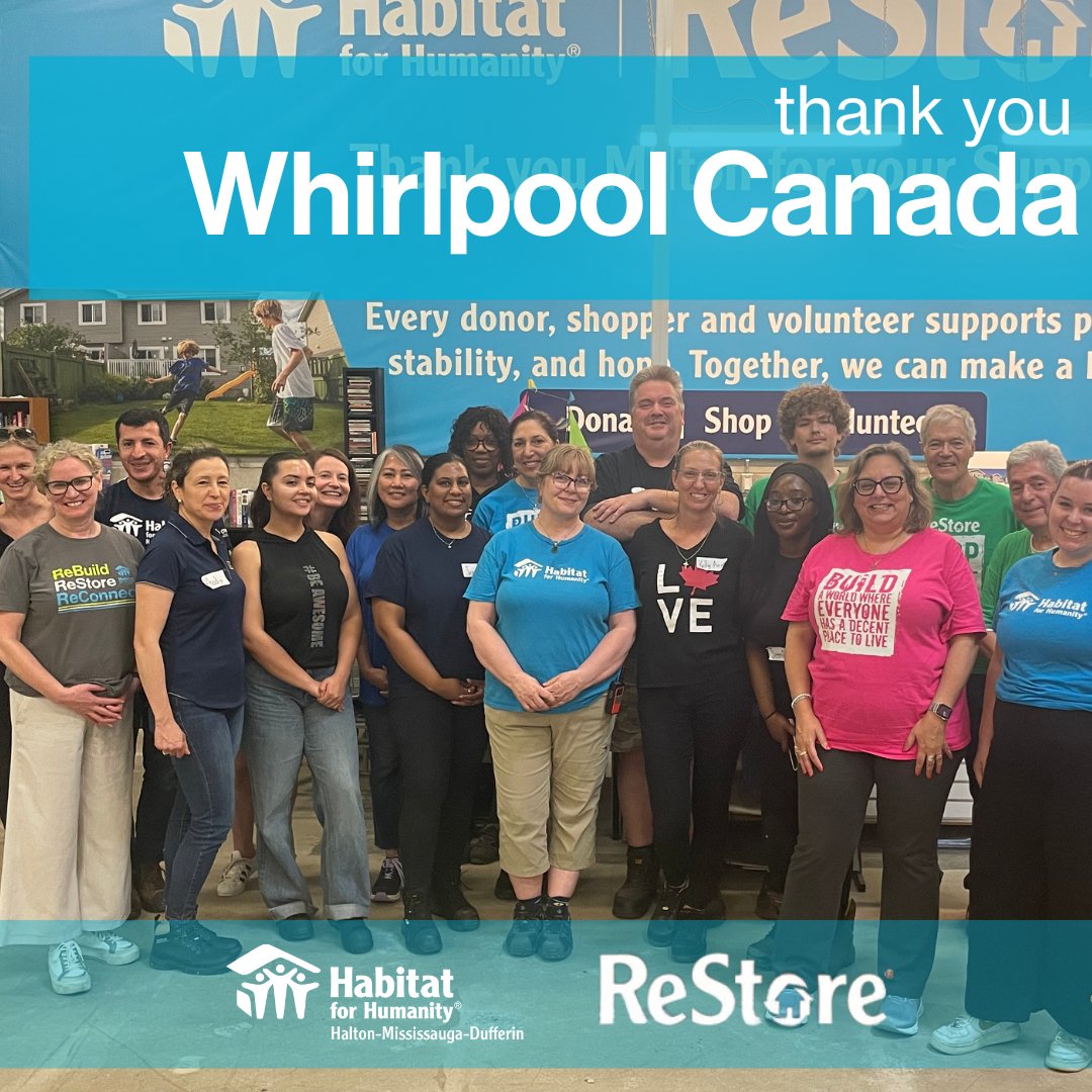 HabitatHMD's tweet image. Thank you to the incredible @Whirlpool_CA team for their team day at our Habitat for Humanity HMD ReStore! They rolled up their sleeves to build TV stands, merchandise our shelves, and sort clothing — all to help beautify the store and support our mission.
#HabitatHMD #ReStore